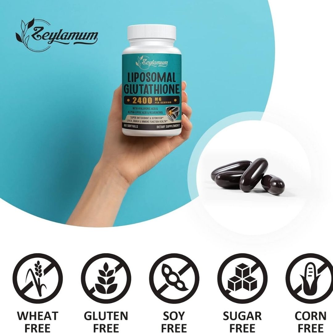 Zeylamum Liposomal Glutathione 2400mg with Hyaluronic Acid & Resveratrol – 60 Softgels