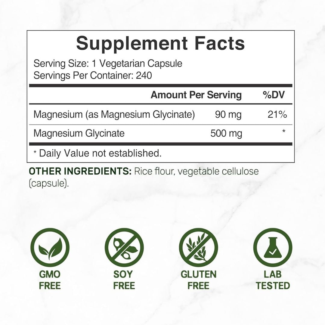 DEAL SUPPLEMENT - Magnesium Glycinate 500mg - 240 Veggie Capsules