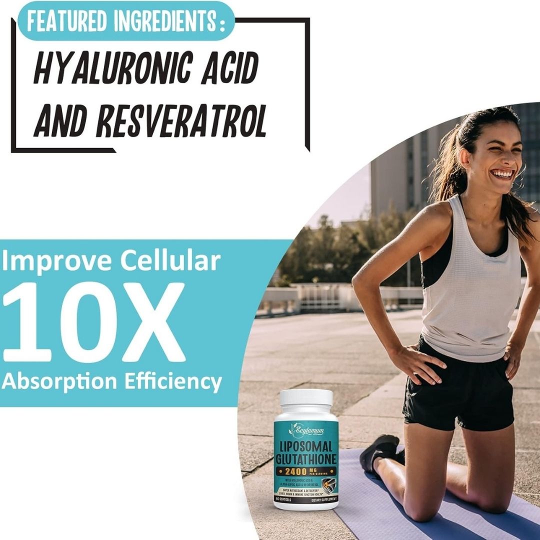 Zeylamum Liposomal Glutathione 2400mg with Hyaluronic Acid & Resveratrol – 60 Softgels