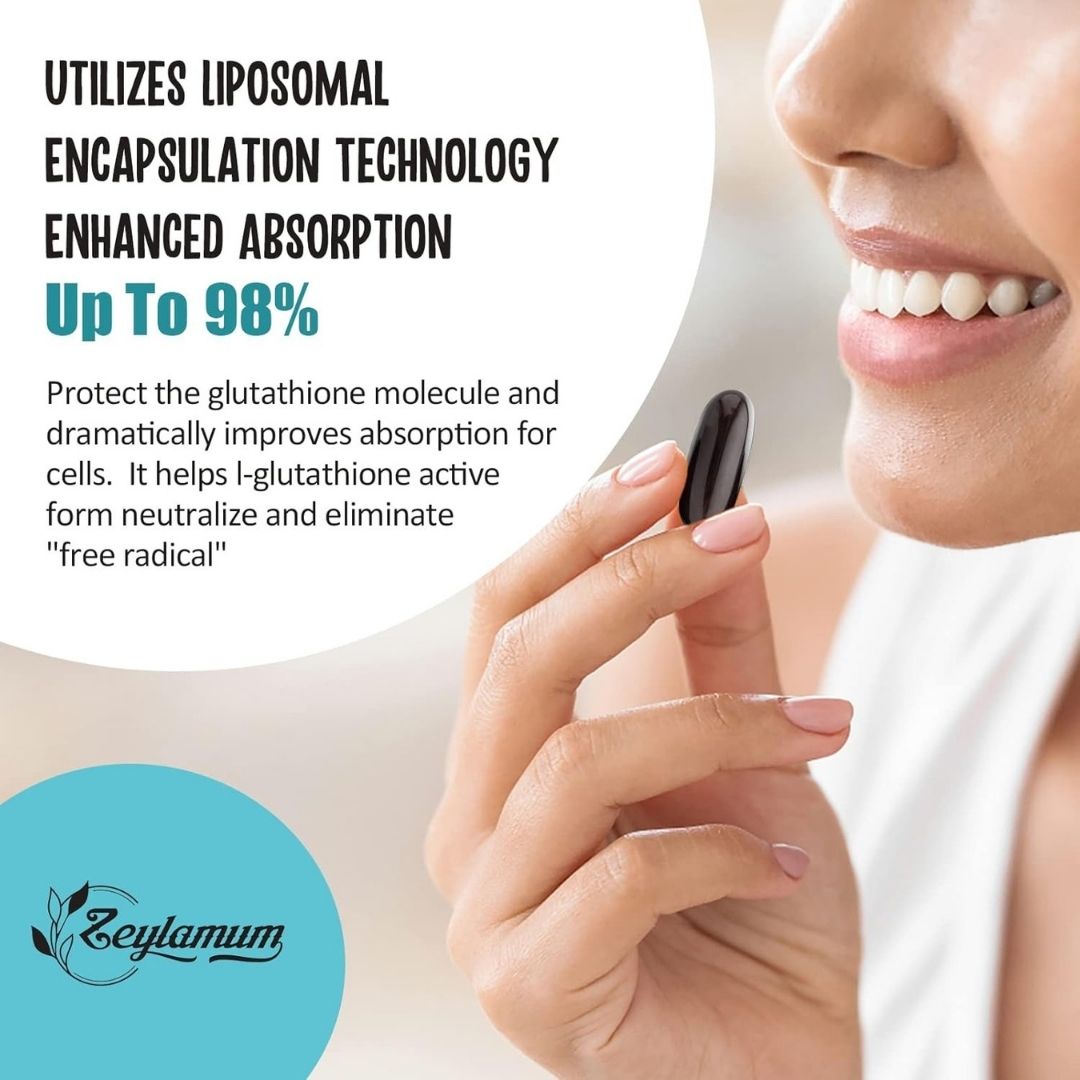 Zeylamum Liposomal Glutathione 2400mg with Hyaluronic Acid & Resveratrol – 60 Softgels