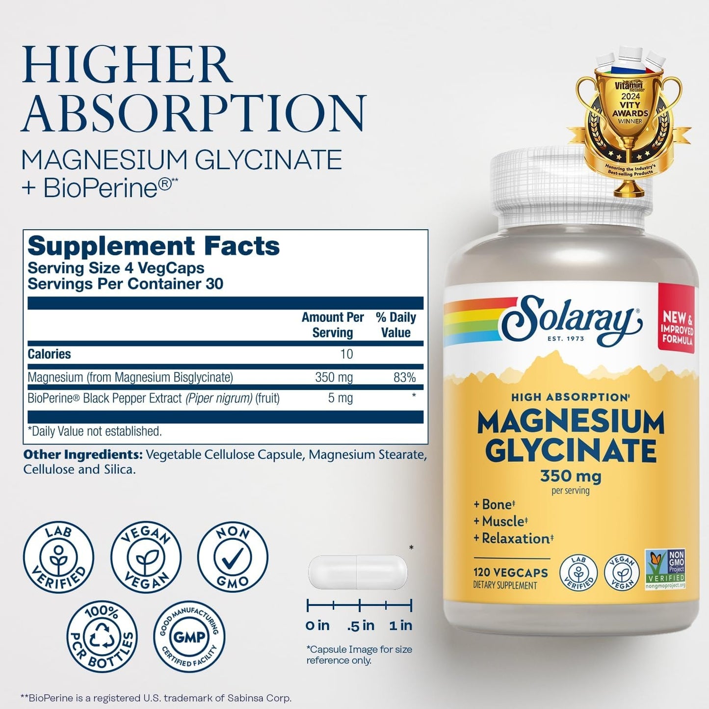 Solaray Magnesium Glycinate – 120 VegCaps