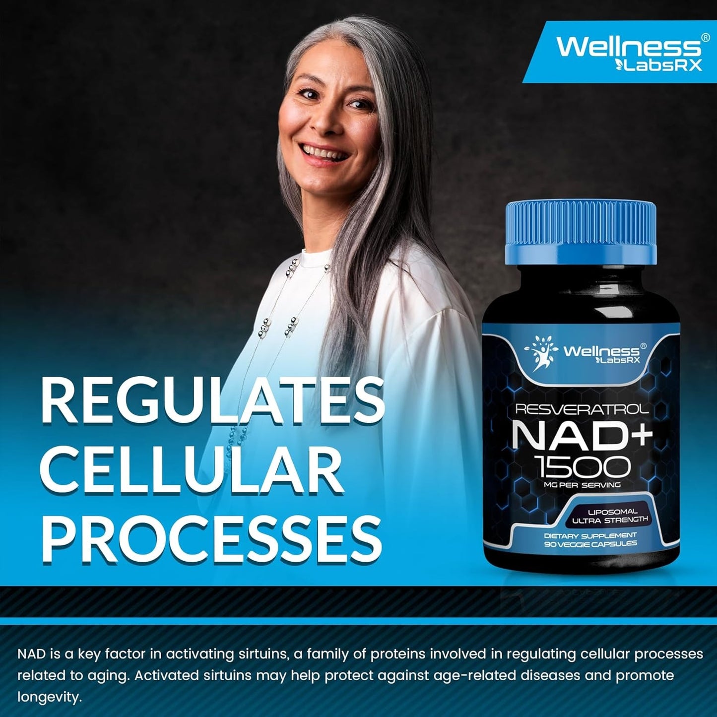 WELLNESS LABSRX 1500mg - Liposomal NAD+ Supplement with Resveratrol
