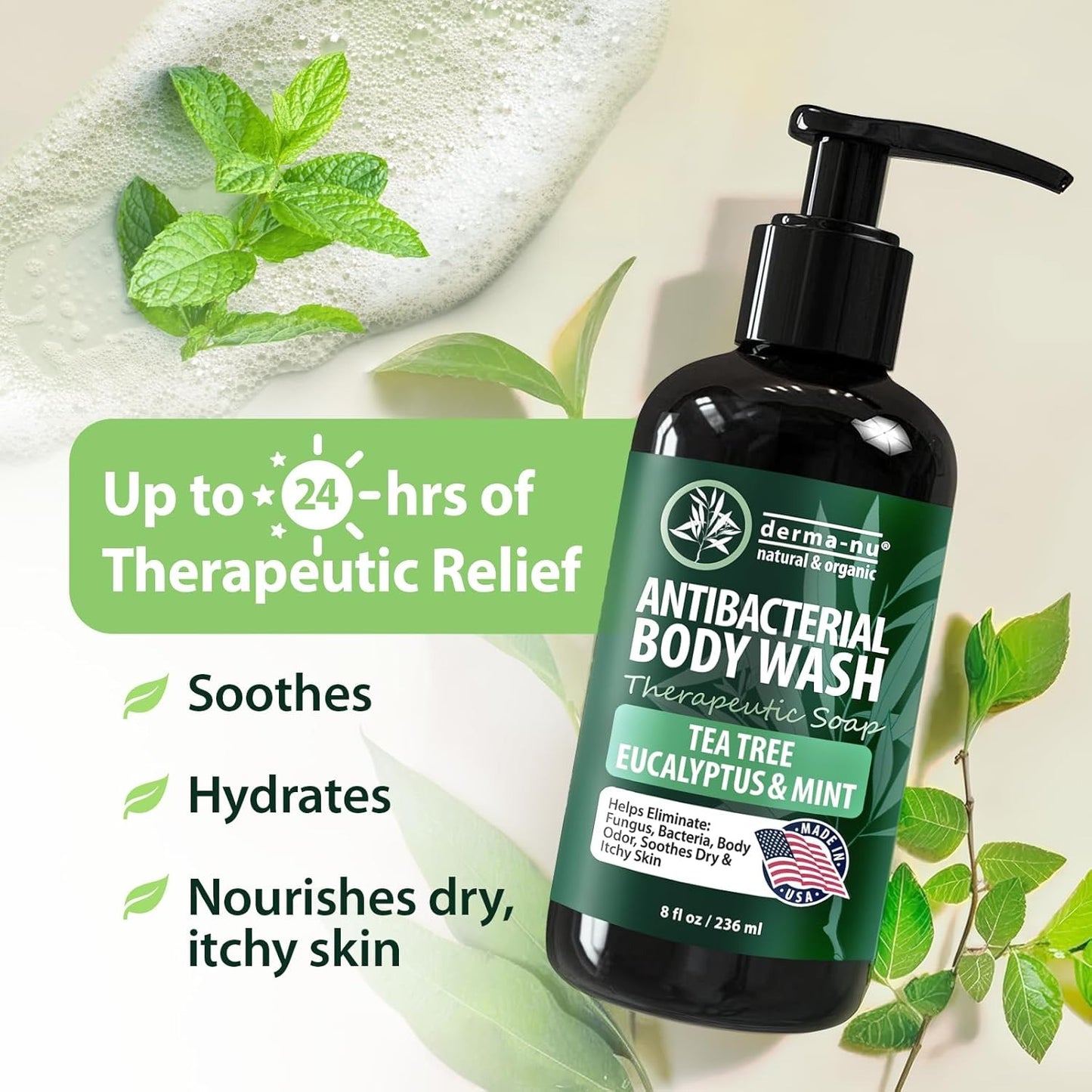 Derma-nu Antibacterial Body Wash - Tea Tree Soap for Jock Itch, Athlete’s Foot & Acne