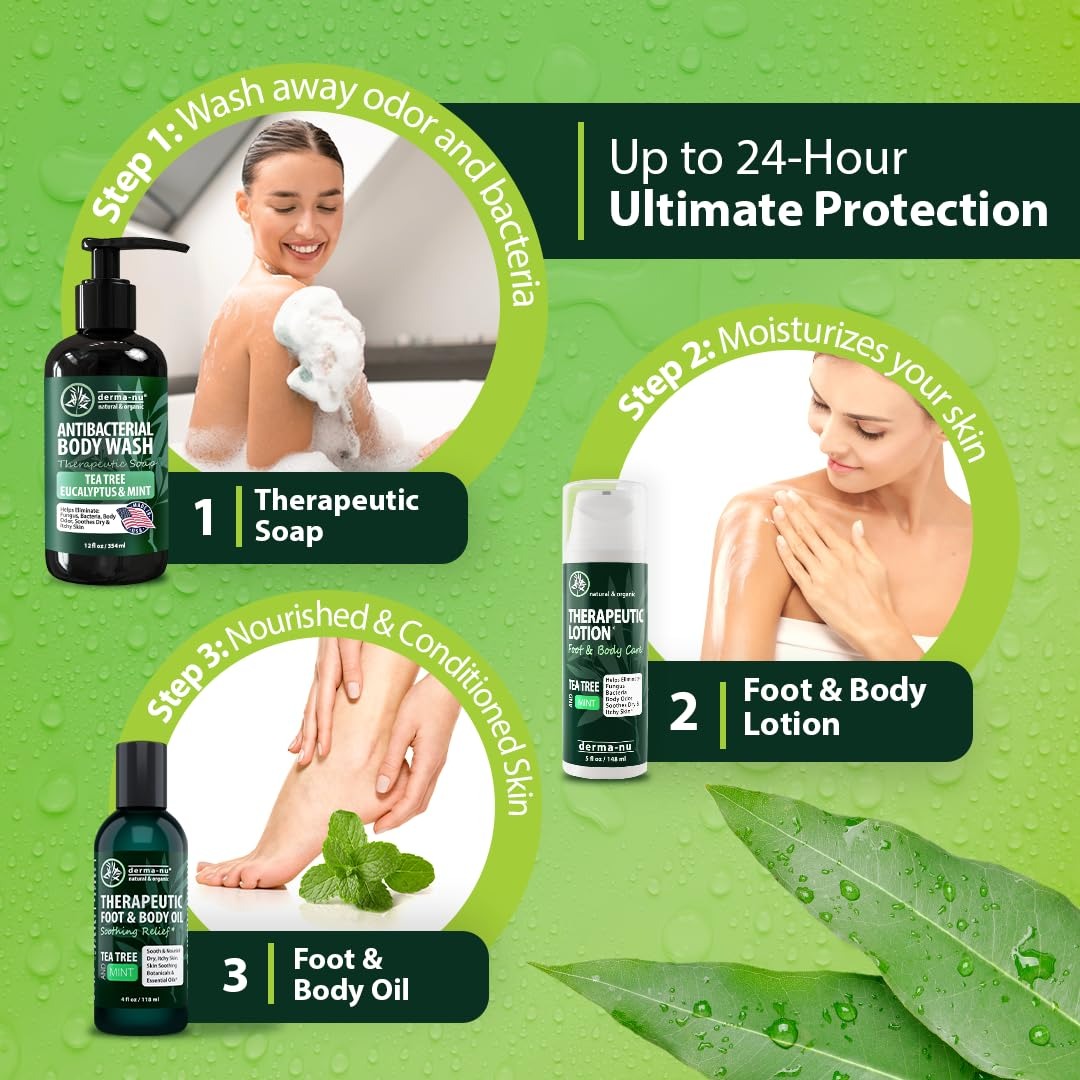 Derma-nu Antibacterial Body Wash - Tea Tree Soap for Jock Itch, Athlete’s Foot & Acne