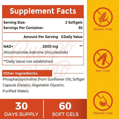 NAD+ Supplement 2000 MG - Liposomal, High Absorption, 60 Softgels