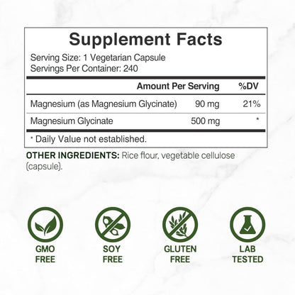 DEAL SUPPLEMENT - Magnesium Glycinate 500mg - 240 Veggie Capsules